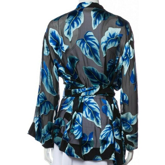 Women's Blouses' Designer Alice + Olivia Blue Floral Print Long Sleeves Tunic M - Picture 3 of 8